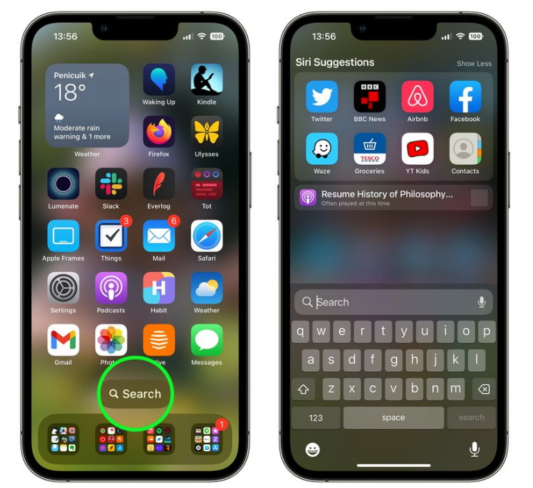 大荔苹果手机维修分享升级到 iOS 16 后，如何删除主屏幕上的搜索按钮 